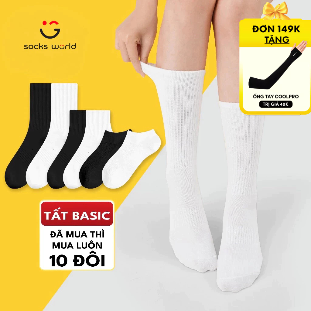 [Combo 10] Tất Vớ Cổ Cao Nam Nữ Basic SocksWorld Unisex Êm Ái Dày Dặn Thoáng Khí - VSF4001/VSF3001