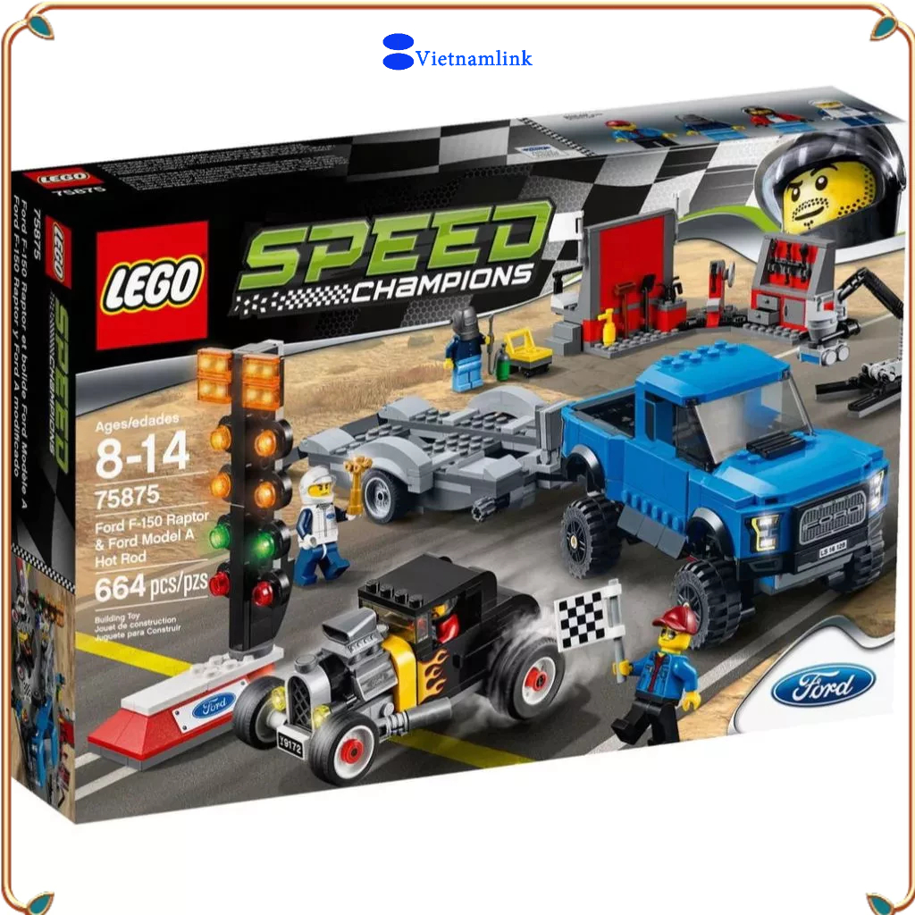LE GO 75875 SPEED CHAMPIONS Ford F-150 Raptor & Ford Model A Hot Rod Hàng mới, chính hãng 100%