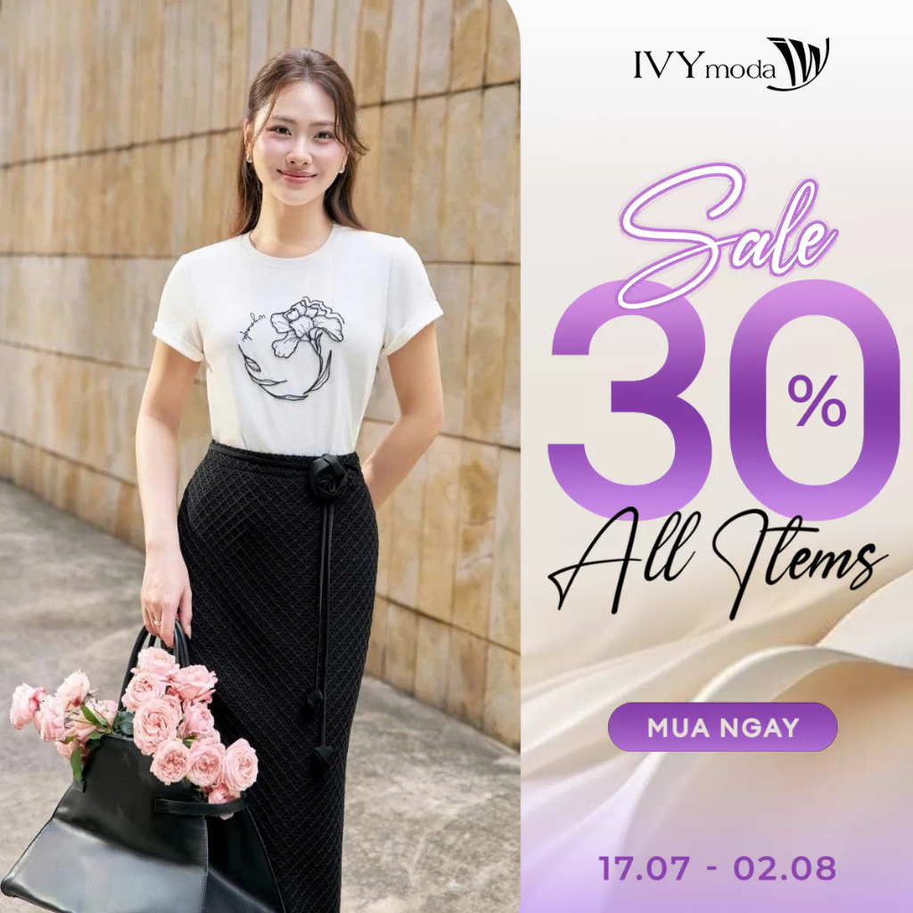 Áo thun cotton thêu hoa, Áo công sở dạo phố nữ IVY moda MS 57M9144