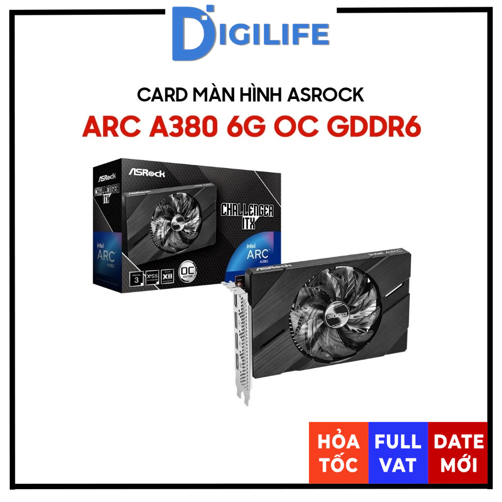 [HÀNG MỚI FULL VAT] Card màn hình ASRock Intel Arc A380 Challenger ITX OC 6GB GDDR6