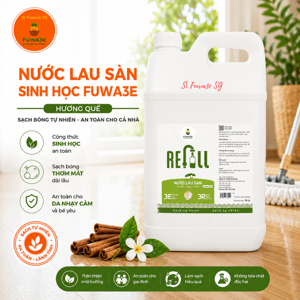 [HỎA TỐC - HCM] NƯỚC LAU SÀN FUWA3E CAN REFILL 10L – Hương Sả Chanh / Hương Quế [SỈ FUWA3E SG]