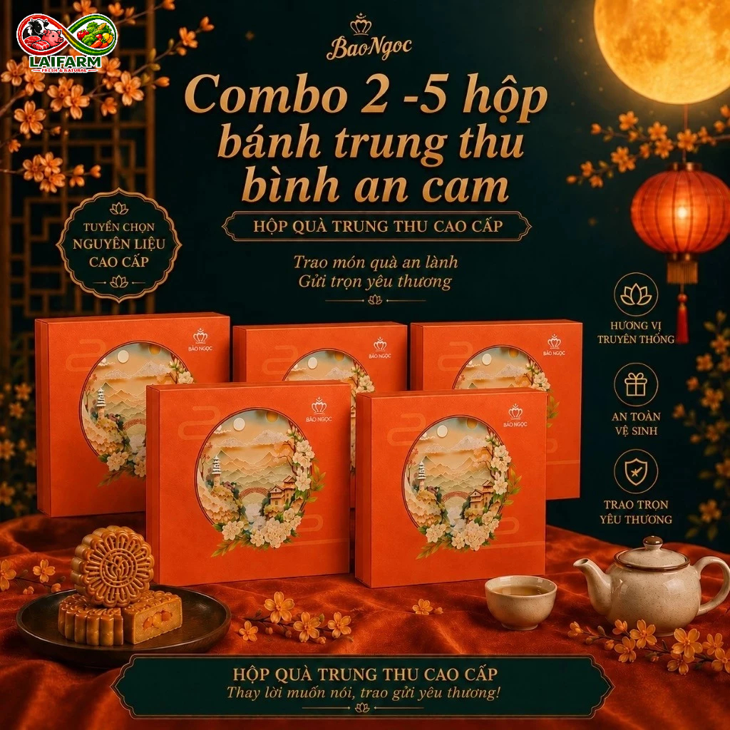 [Laifarm][Hỏa tốc HN] Combo 2-5 hộp 4 bánh trung thu cao cấp Bình An Bảo Ngọc 80g/bánh