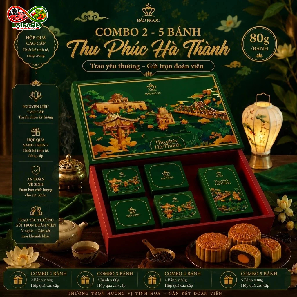[Laifarm][Hỏa tốc HN] Combo 2-5 hộp Bánh Trung Thu Bảo Ngọc cao cấp Thu Phúc Hà Thành ,hộp 4 bánh 1 