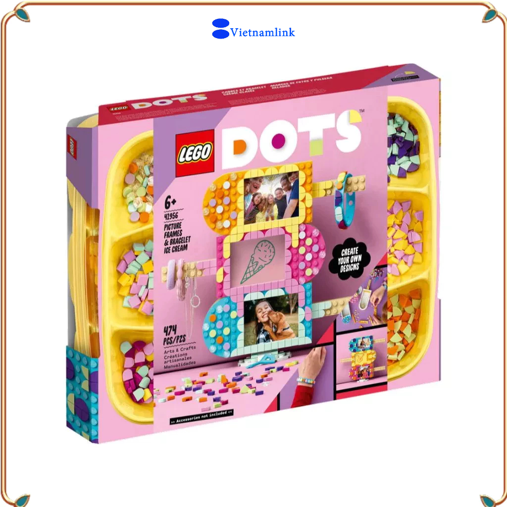 LE GO 41956 DOTS Khung ảnh và vòng tay kem đá Ice Cream Picture Frames & Bracelet Hàng mới, chính hã