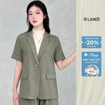 Áo vest nữ dáng suông cổ 2 ve, tay ngắn lơ vê LAMER L65D24Q030