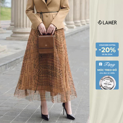 [LAMER x VIỆT HOA] Chân Váy Dáng Xoè Dập Ly Xẻ Quạt Hoạ Tiết L62L25T005