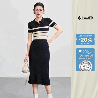 Đầm Len VIEN TRAN Dáng Ôm Dài Phối Họa Tiết  Kẻ Sọc V63M24T001