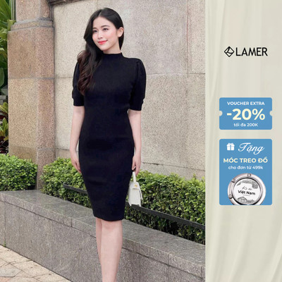 Đầm len nữ dáng ôm tay bồng tôn dáng LAMER L63F23T009