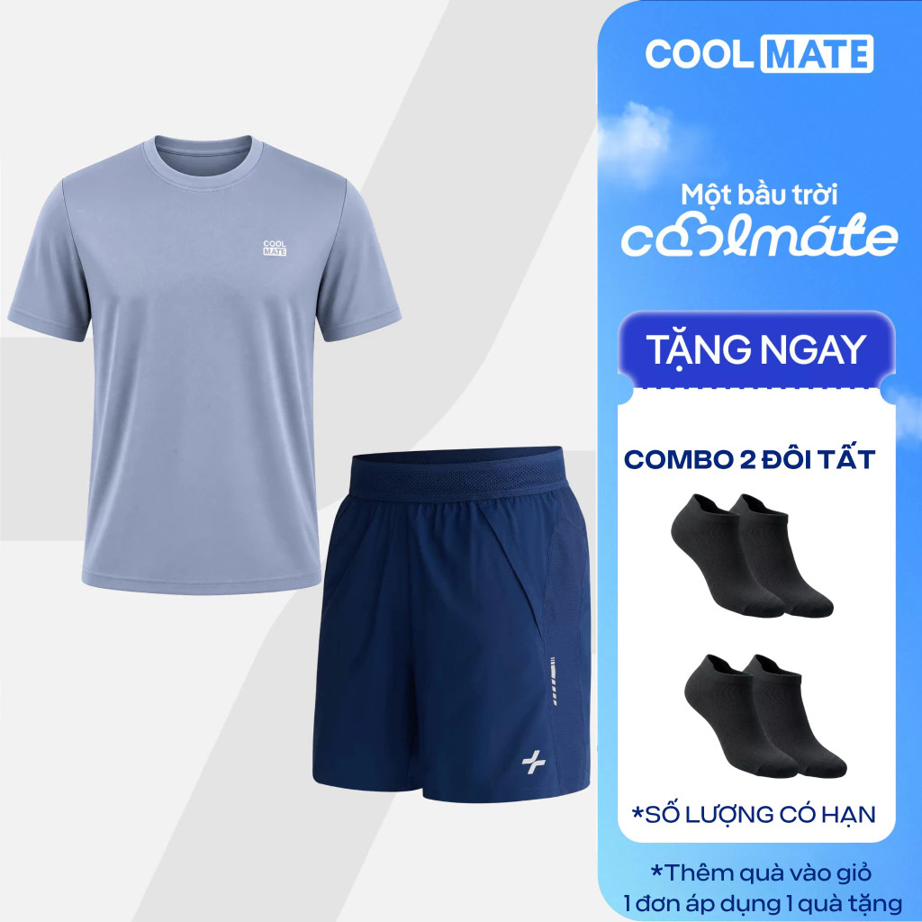 [TẶNG COMBO 2 ĐÔI TẤT]Set thể thao nam tập gym, chạy bộ Áo Thun Essential Quần Short Swift Run thoáng khí Coolmate