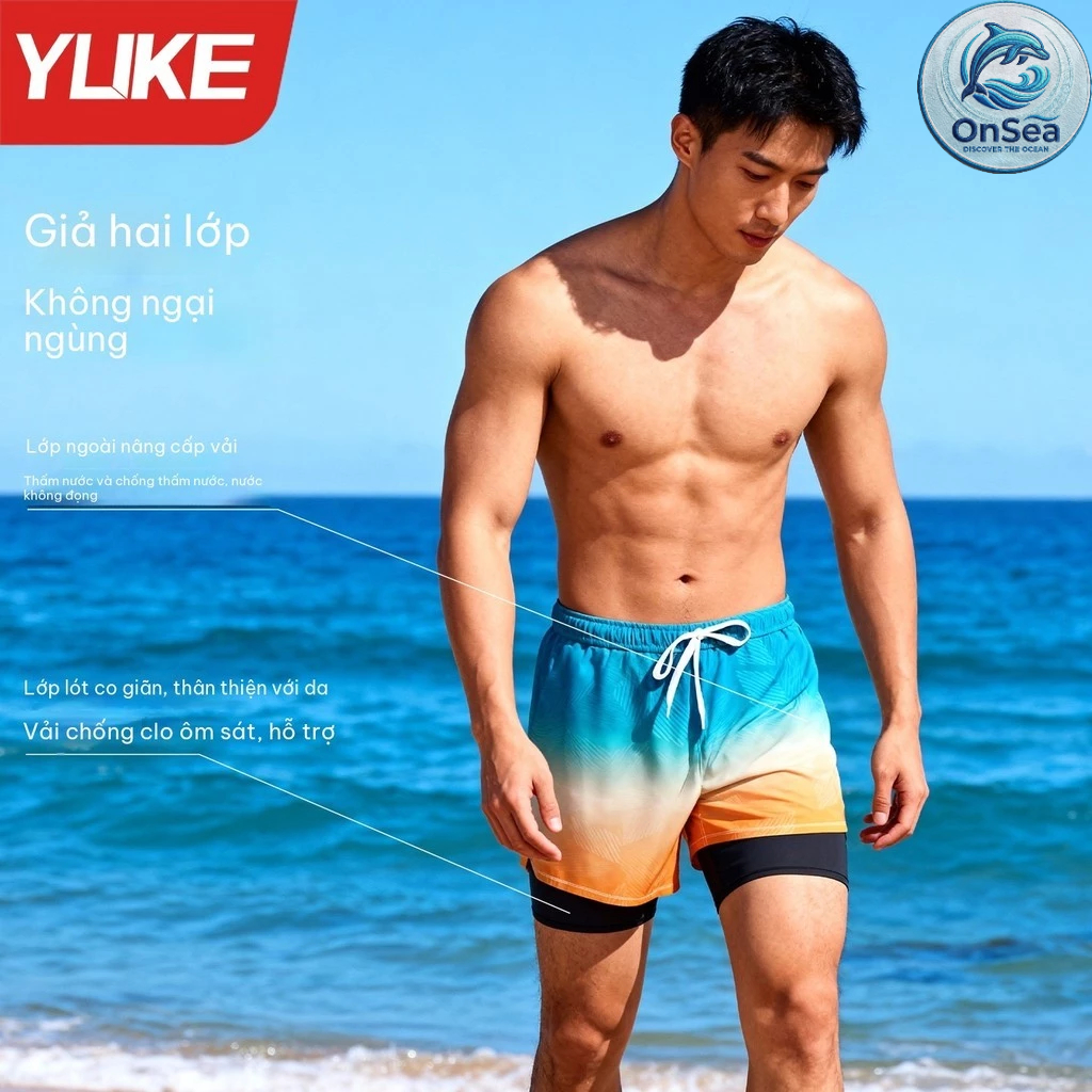 Quần bơi nam 2 lớp ONSEA 7483 , Quần thể thao chống lộ cho GYM, bơi lặn, thể thao, chạy bộ