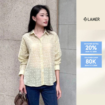 Áo Sơ Mi Nữ Dáng Rộng Cổ Đức Dài Tay Áo Sơ Mi Kẻ Hoa VIEN TRAN V61H25Q019