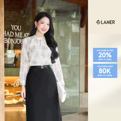 Áo nữ cổ tàu LAMER dáng suông tay bồng, áo sơ mi công sở điệu đà thanh lịch O61B24H008, O61B24Q015, L61B25Q002
