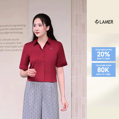 Áo Sơ Mi Kiểu Nữ LAMER FASHION Dáng Croptop Lụa Cổ Bẻ Công Sở Màu Trắng, Đỏ O61H25Q017