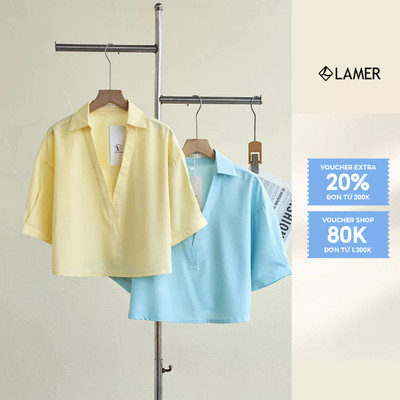 Áo Kiểu Nữ LAMER FASHION Áo Sơ Mi Dáng Crotop Tay Lỡ Cổ Bẻ Công Sở V61H26H020