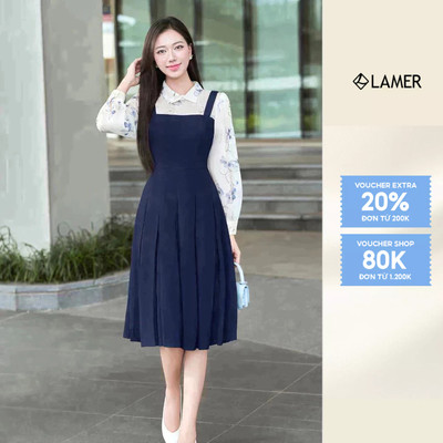 [LAMER X VÕ HÀ LINH] Đầm Yếm Dáng Xoè Xếp Ly Liền Áo LAMER O63L25Q004