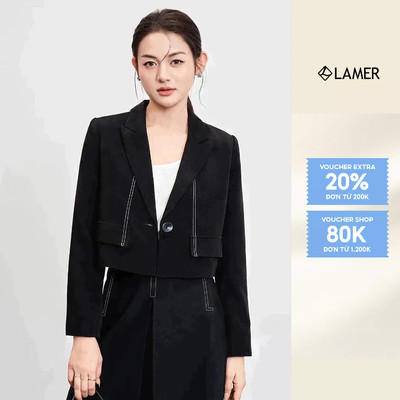 Áo Vest VIEN TRAN Cổ Hai Ve Dáng Ngắn Diễu Chỉ V65B23T016