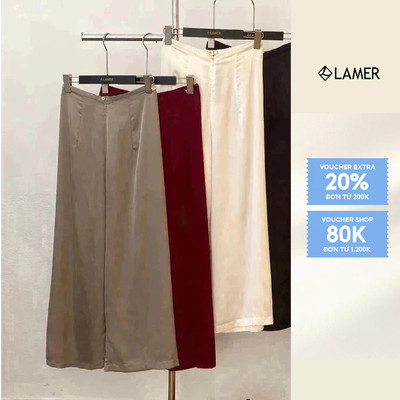 [LAMER X PHƯƠNG ANH ĐÀO] Quần Lụa Áo Dài Ống Rộng Nữ Cạp Rộng 1F LAMER L64W23Q014