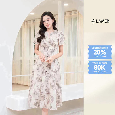 Đầm Cổ Tim SHE'S BACK Tay Bồng Chiết Ly S63M23H003