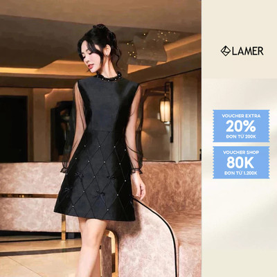 Đầm dạ hội đính đá tay bồng phối lưới SHE'S BACK S63R23Q071