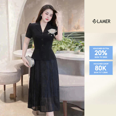 Đầm dạ hội dáng xòe phối Peplum cổ 2 ve đính hoa SHE'S BACK S63L24Q006