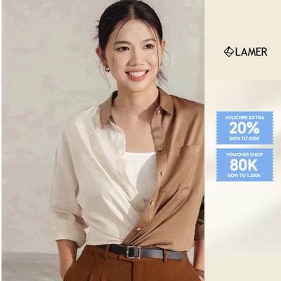 Áo Sơ Mi Nữ Phối 2 Màu Cá Tính Sơ Mi Lụa Dài Tay Năng Động Thanh Lịch VIEN TRAN V61H24Q015