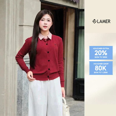 [LAMER] Áo Len Cardigan Phối Cổ Sơ Mi Áo Khoác Len Mỏng Thu Đông O61W25Q016