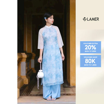 Áo dài cách tân họa tiết hoa dáng suông phối tay LAMER O61A24Q025