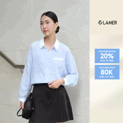 Áo Sơ Mi Dáng Rộng Phối Màu Áo Sơ Mi Kẻ Sọc VIEN TRAN V61H25Q014