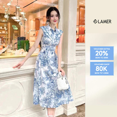 Đầm nữ dáng xòe cổ đức phủ vai, xếp ly nữ tính LAMER O63L25H001 L63L25H027