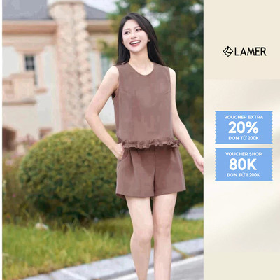 Áo Sát Nách Cổ Tròn Phối Bèo Short Suông Túi Dọc Sườn MCHIC D61B25H016 D64S25H005