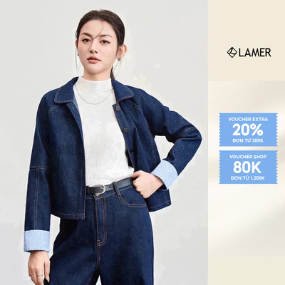 Áo Khoác Denim Diễu Chỉ Cổ Bẻ Áo Khoác Jean Dáng Ngắn VIEN TRAN V65O25Q012