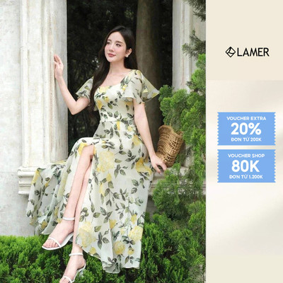 Đầm Maxi Roselle Cổ Vuông Tùng Xoè Xẻ Gối Đầm ĐI Biển Đi Tiệc SHE'S BACK S63L25H002