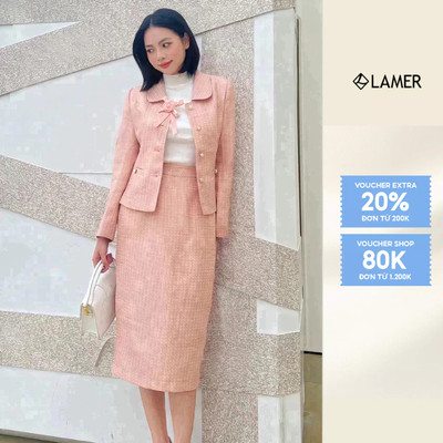 Set vest dạ tweed cổ đính hoa LAMER  L65W23T012 L62I23T003