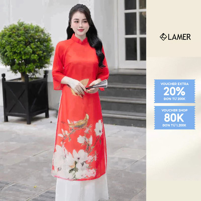 Áo Dài Cách Tân Nữ LAMER Lụa Tơ Đính Kết Thủ Công Cao Cấp 2 Tà Có Lớp Lót, Áo Dài Hoàng Anh S61A23Q011 (k kèm quần)