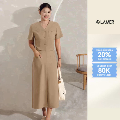 Áo Sơ Mi Croptop Cổ Tim Phối Cùng Chân Váy Dáng Dài, Set Đồ Công Sở Thanh Lịch VIEN TRAN  V65D24H005  V62M24Q011