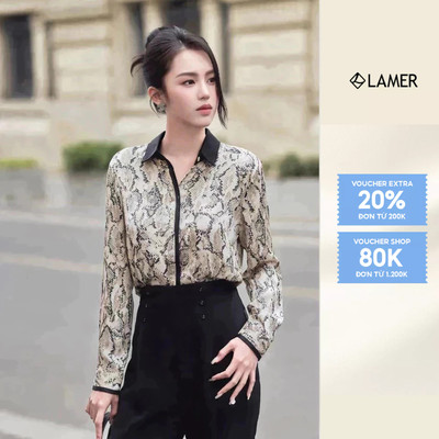 Áo Sơ Mi Nữ Lụa Họa Tiết Phối Cổ LAMER nữ tính, sang trọng L61H25Q006