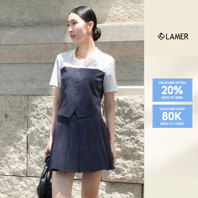 Áo Sơ Mi Phối Kẻ Sọc, Chân Váy Ngắn Xếp Ly Dáng Xòe VIEN TRAN V61H24H056 V62L24H011