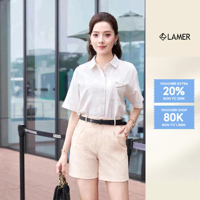 Áo Sơ Mi Dáng Rộng Ngắn Tay Áo Sơ Mi Kẻ Sọc Trẻ Trung LeH H61H25H001