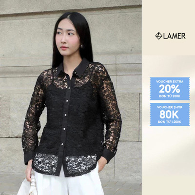 Áo Sơ Mi Nữ Cổ Đức Dài Tay Áo Sơ Mi Ren 2 Lớp Sành Điệu SHE'S BACK S61H24Q001