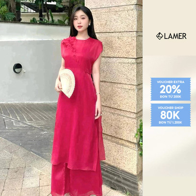 Áo Dài Cách Tân Giai Điệp Cổ Tròn Vai Chờm Chiết Eo S61A24Q005 (không kèm quần)
