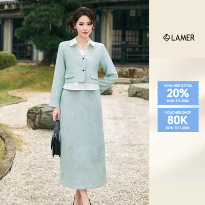 Áo Sơ Mi Nữ Cổ Bẻ Phối Gile Liền Áo, Phối Chân Váy Dáng Suông Dài LAMER O65D25Q003 O62T25Q001