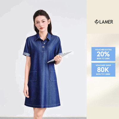Đầm suông nữ cổ bổ trụ túi ốp jean lụa VIEN TRAN V63T25H005