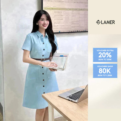 Đầm nữ dáng A VIEN TRAN túi ốp diễu chỉ đai rời V63R24H002 (không kèm thắt lưng)