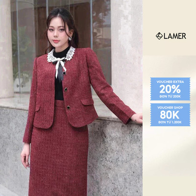 Áo Khoác Dạ Dáng Ngắn Phối Cổ Phối Chân Váy Dạ Dáng Dài Suông LAMER L65W24T020 L62T24T002