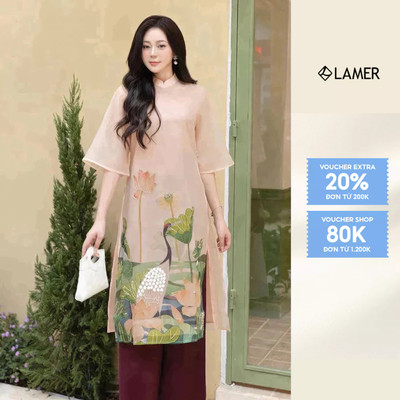 Áo dài nữ cách tân họa tiết đính kết hạc sen SHE'S BACK S61A23Q015