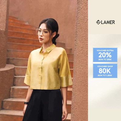 Áo Sơ Mi Croptop Cánh Dơi Cổ Đức VIENNE TRAN Áo Kiểu Công Sở Vải Tơ Nhật Sang Trọng, Thoải Mái V61H23H001 V61H25H017