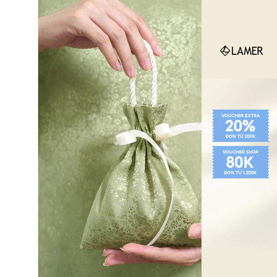 Túi gấm LAMER phối mặc cùng Áo dài họa tiết hoa chìm dây rút sang trọng O6AB24Q003