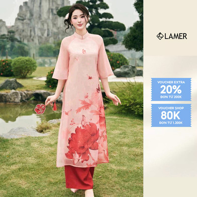 Áo Dài Cách Tân Nữ Dáng Suông 2 Tà Tơ Óng Cao Cấp Áo Dài Hồng Điệp LAMER S61A24Q002