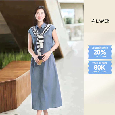 Áo Sơ Mi Nữ Cổ Đức Vai Chờm Phối Chân Váy Dài Dáng A Cạp Chun LAMER L61H25H084 L62R25Q016