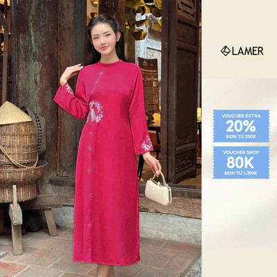 Áo Dài Cách Tân Liền Đầm Thêu Họa Tiết LAMER L61A24Q037